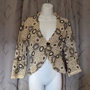 Rozae Nichols Natural Color Embroidered Linen Blend Jacket P XS